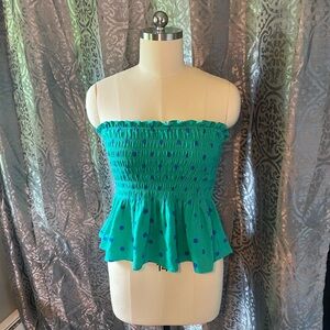 Lilly Pulitzer: Bright Green & Blue Polka Dot Strapless Top